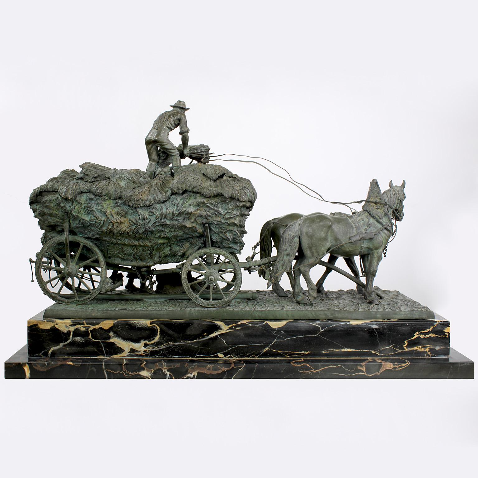 After Rudolf Winder, a Bronze Sculpture Farmers on Horse-Cart In Good Condition In Los Angeles, CA