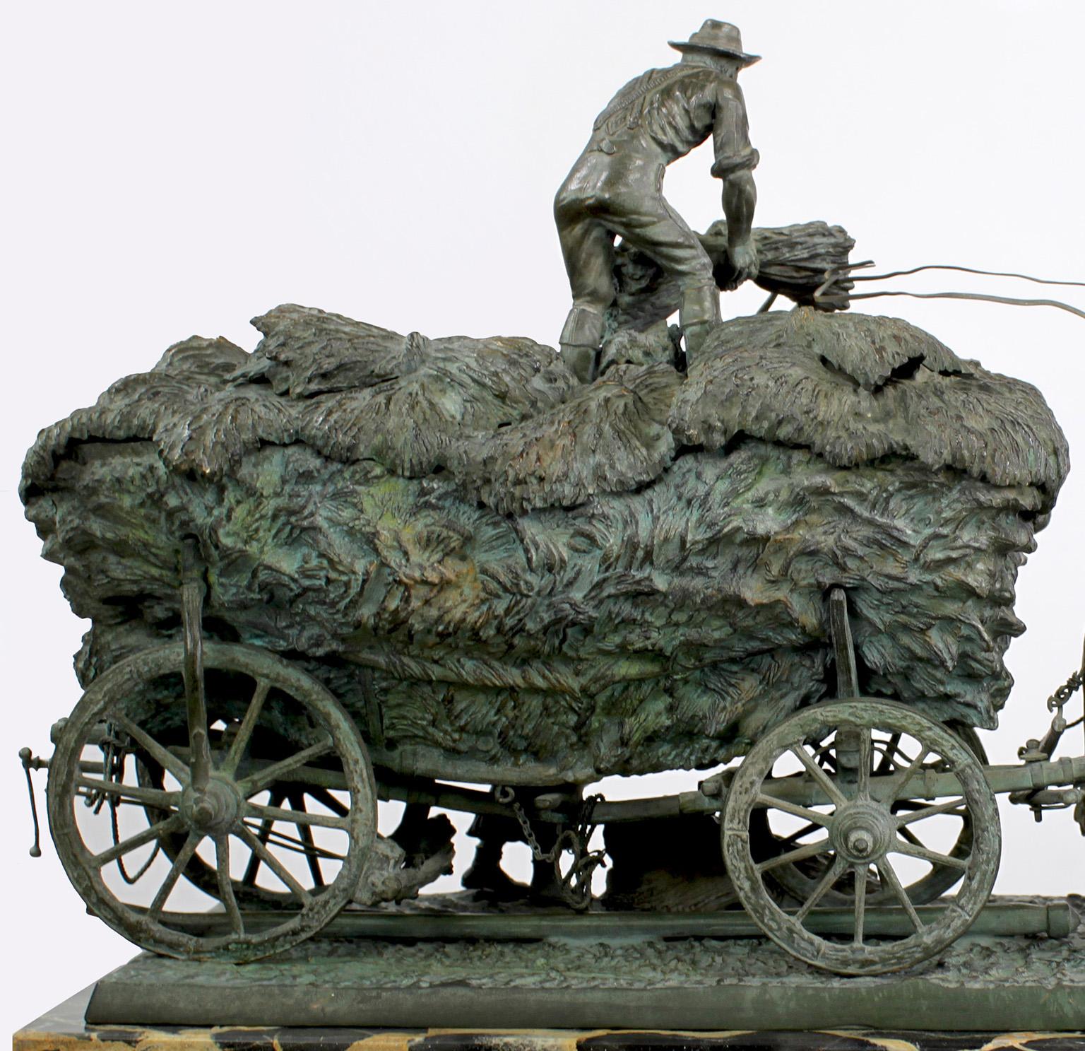 19th Century After Rudolf Winder, a Bronze Sculpture Farmers on Horse-Cart