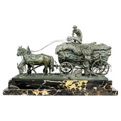 After Rudolf Winder, a Bronze Sculpture Farmers on Horse-Cart