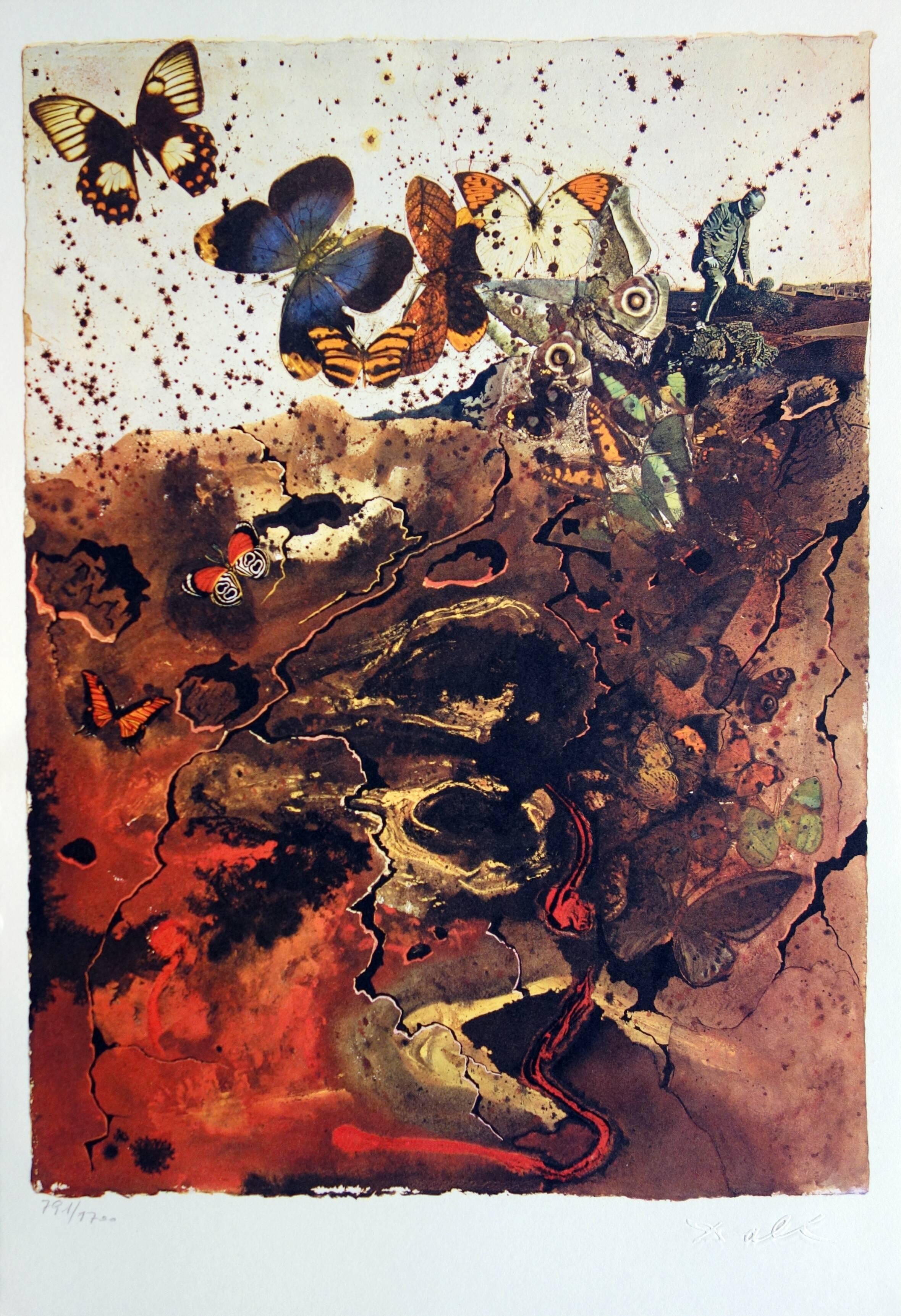 (after) Salvador Dali Landscape Print – Schmetterlingsgarnitur: Auvergne – Heliogravur und Lithographie – 1969