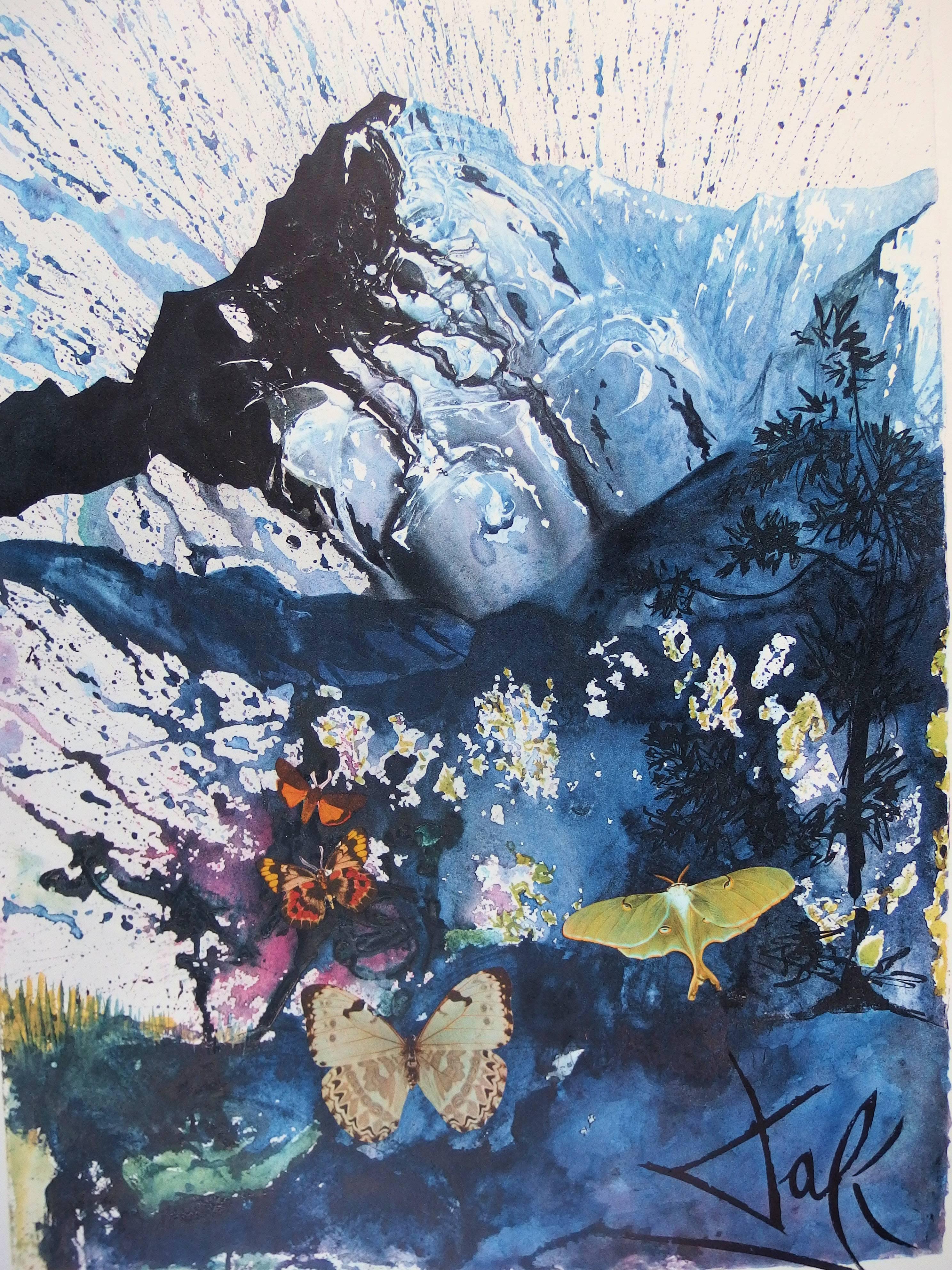 Schmetterlingsgarnitur: Les Alpes – Lithographie – Großformatige, 1969 (Surrealismus), Print, von (after) Salvador Dali