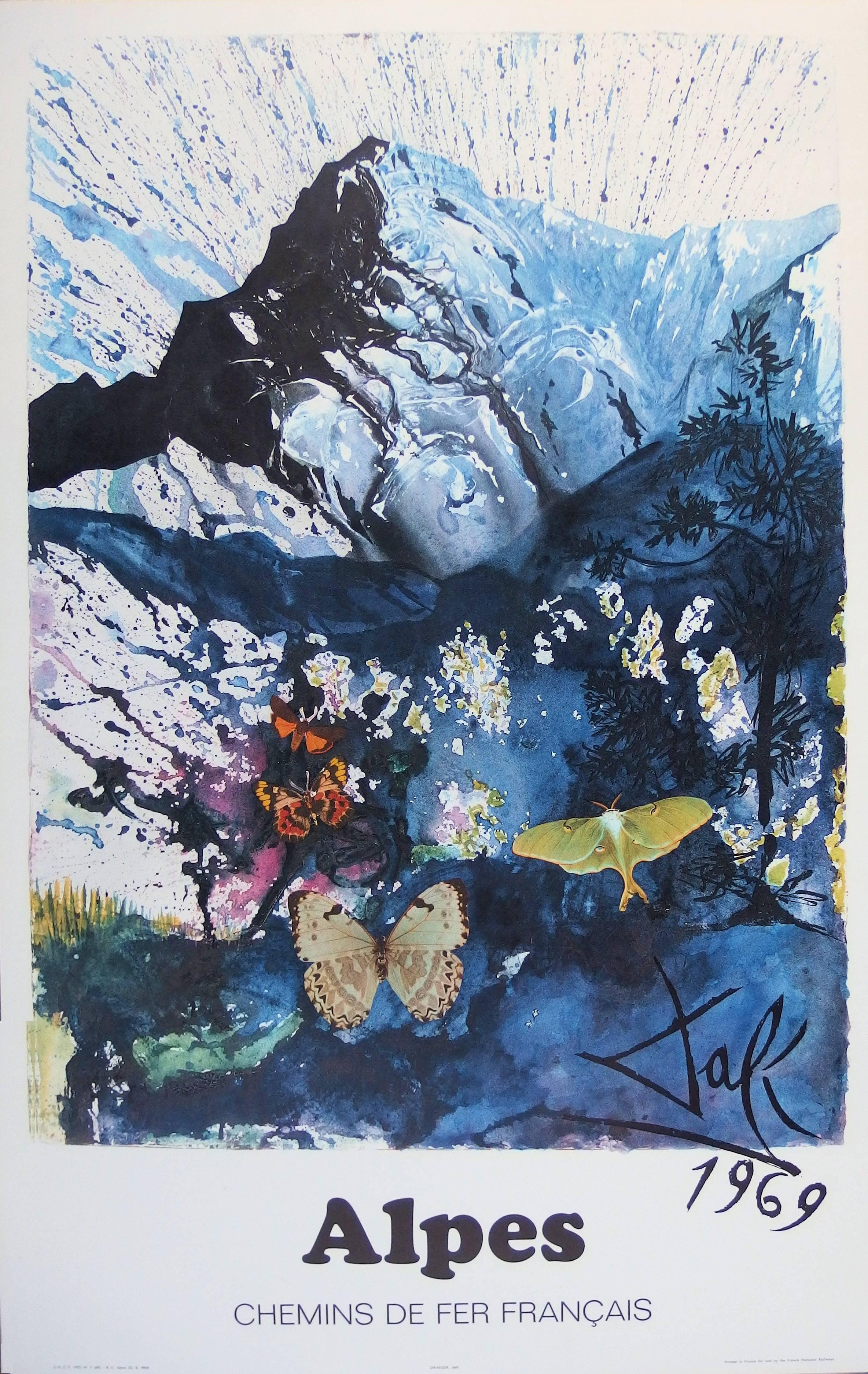 (after) Salvador Dali Landscape Print - Butterfly suite : Les Alpes - lithograph - Tall size, 1969