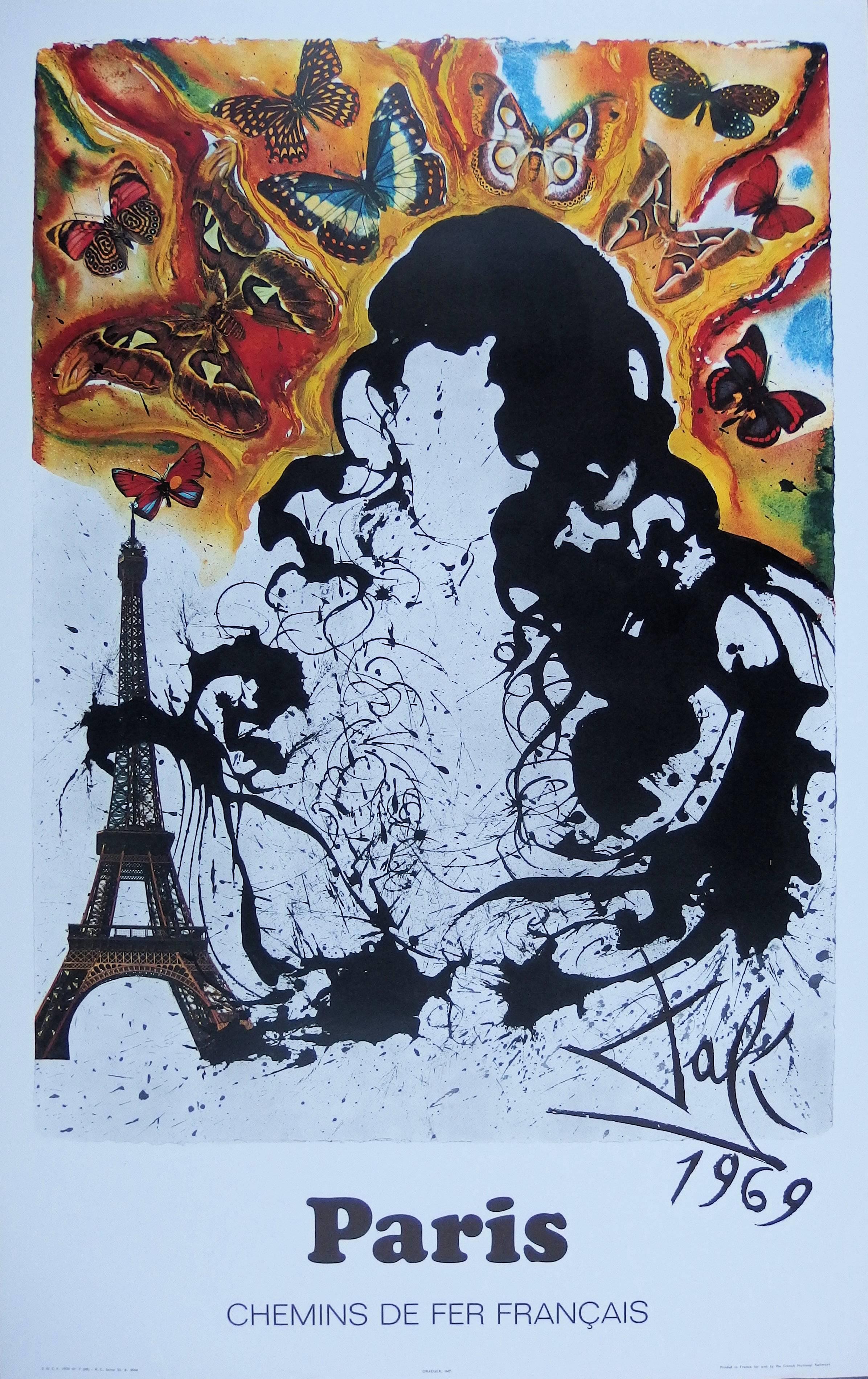 Parure papillon : Paris  Lithographie de grande taille, 1969
