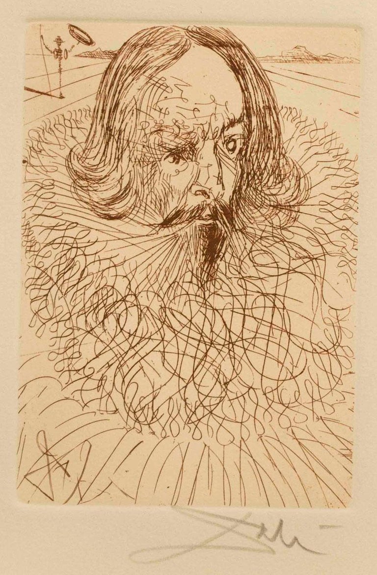 (after) Salvador Dali Portrait Print - Cervantes from Dali's Five Spanish Immortals