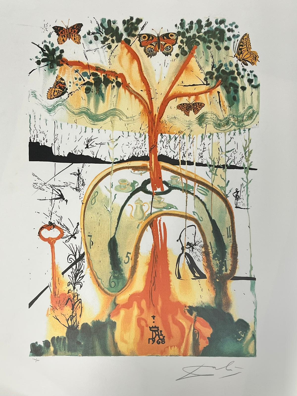 Landscape Print (after) Salvador Dali - Lithographie en couleur arbre doré avec papillons d'après Dali, édition limitée