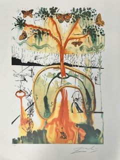 Golden Tree with Butterflies Limited Edition Colored Lithograph after Dali