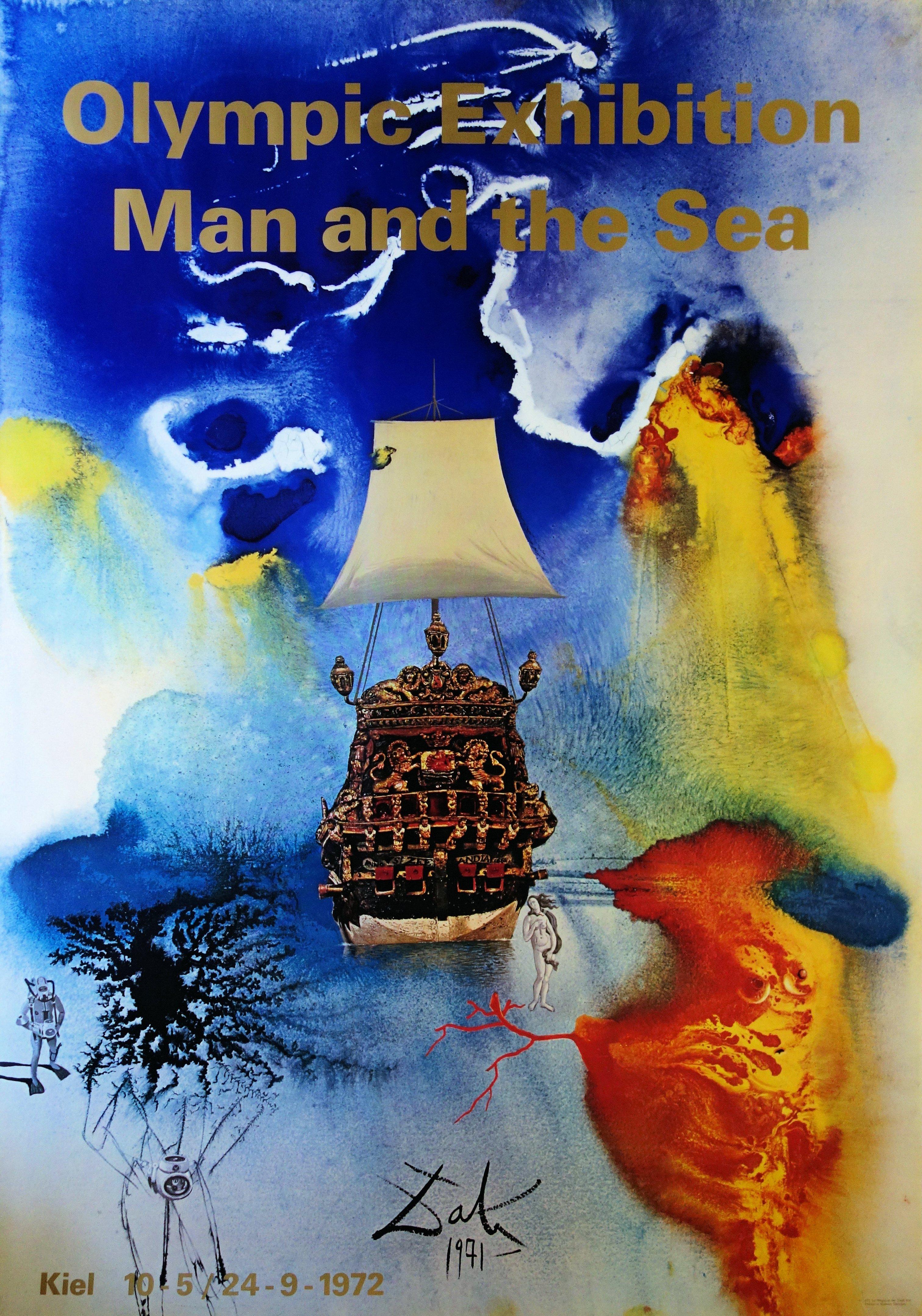 (after) Salvador Dali Figurative Print - Man and Sea - Vintage exhibition poster - 1972