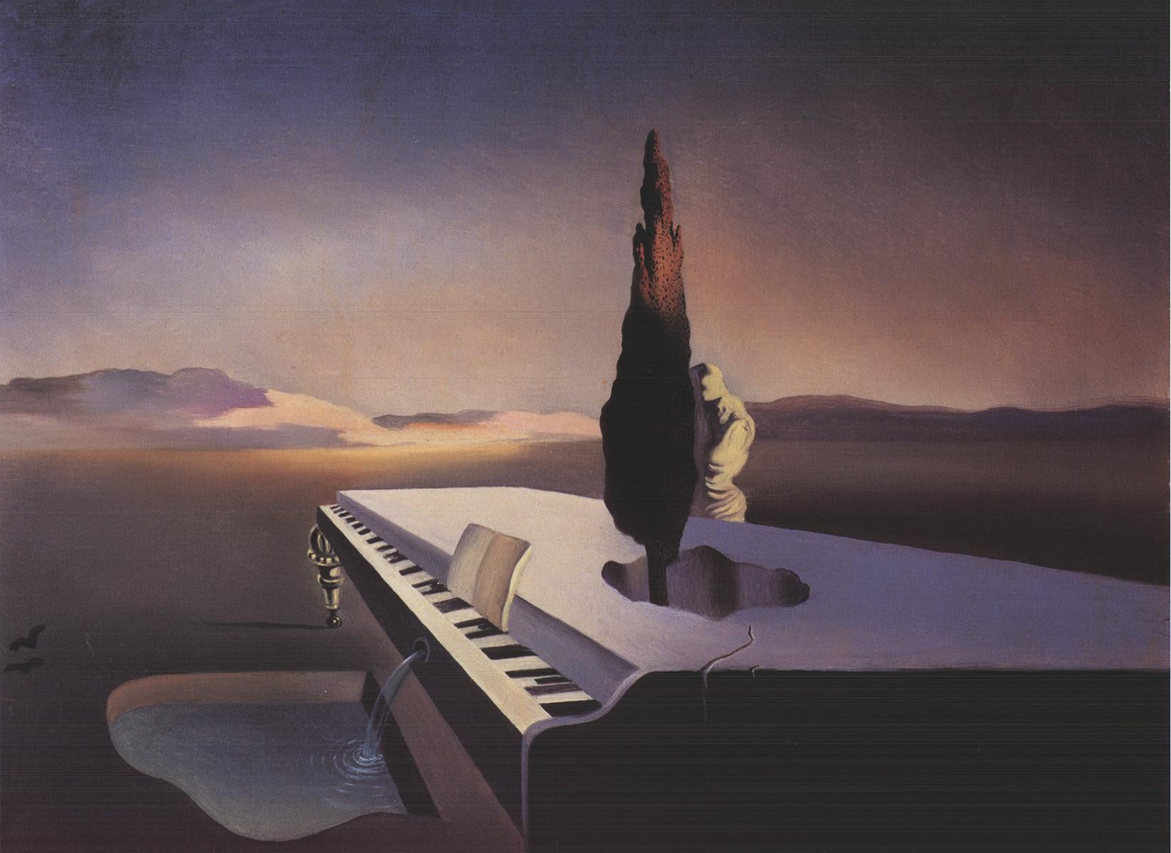 Nécrophile fleurissant au printemps à partir d'un piano à queue - Gris Figurative Print par (after) Salvador Dali