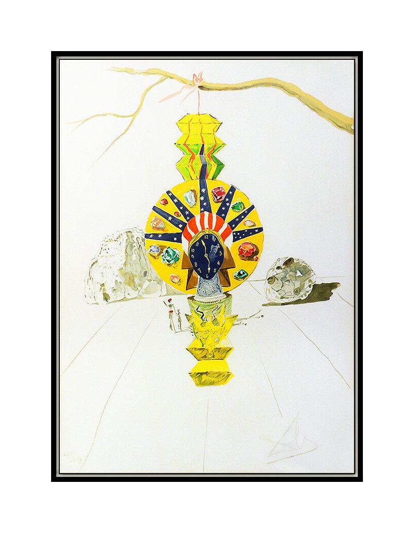Salvador Dali American Clock Color Lithograph Hand Signed Surreal Framed Artwork - Print by (after) Salvador Dali