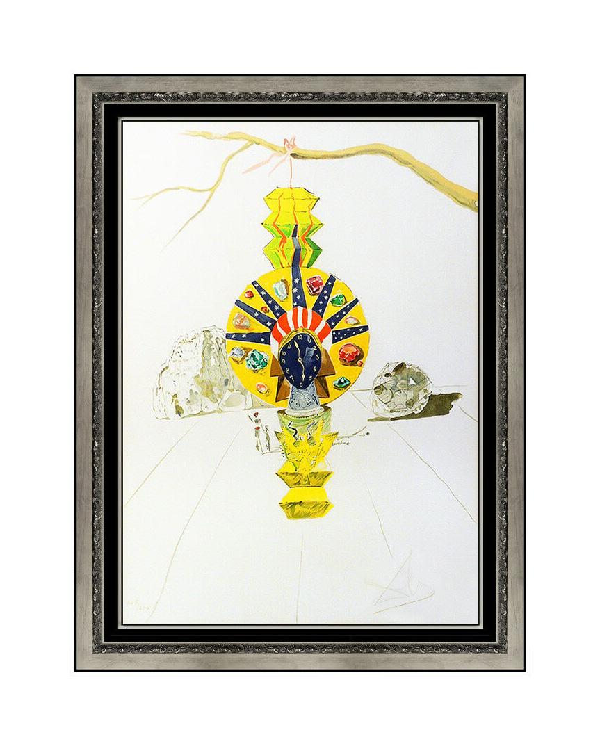 (after) Salvador Dali Print - Salvador Dali American Clock Color Lithograph Hand Signed Surreal Framed Artwork