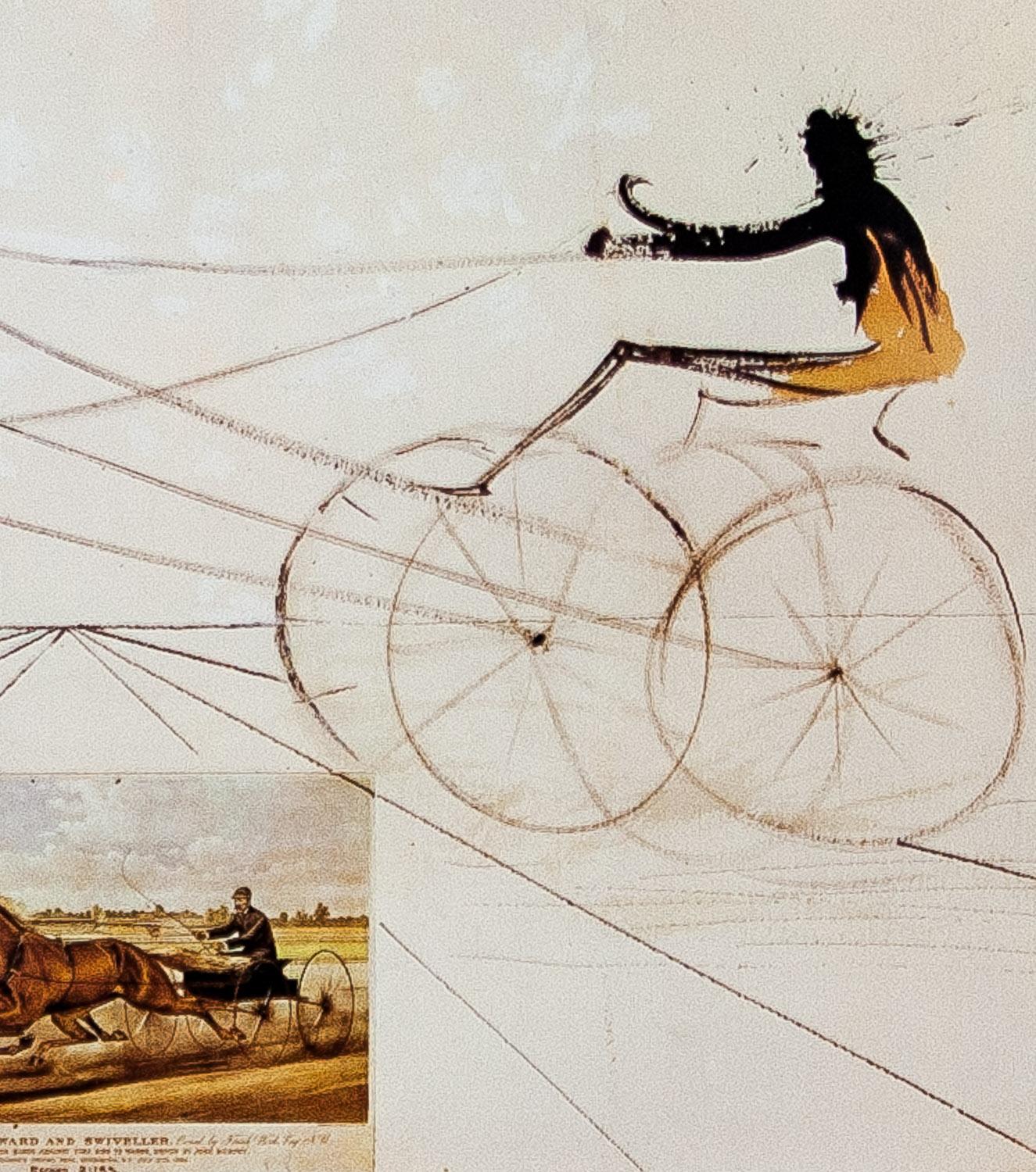 Salvador Dali affiche rare « American Trotting Horses No.1 » pour l'exposition de Tokyo de 1974 - Gris Figurative Print par (after) Salvador Dali