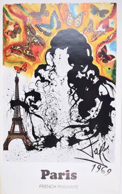 Vintage Salvador Dali Paris France original French travel poster SNCF Railway