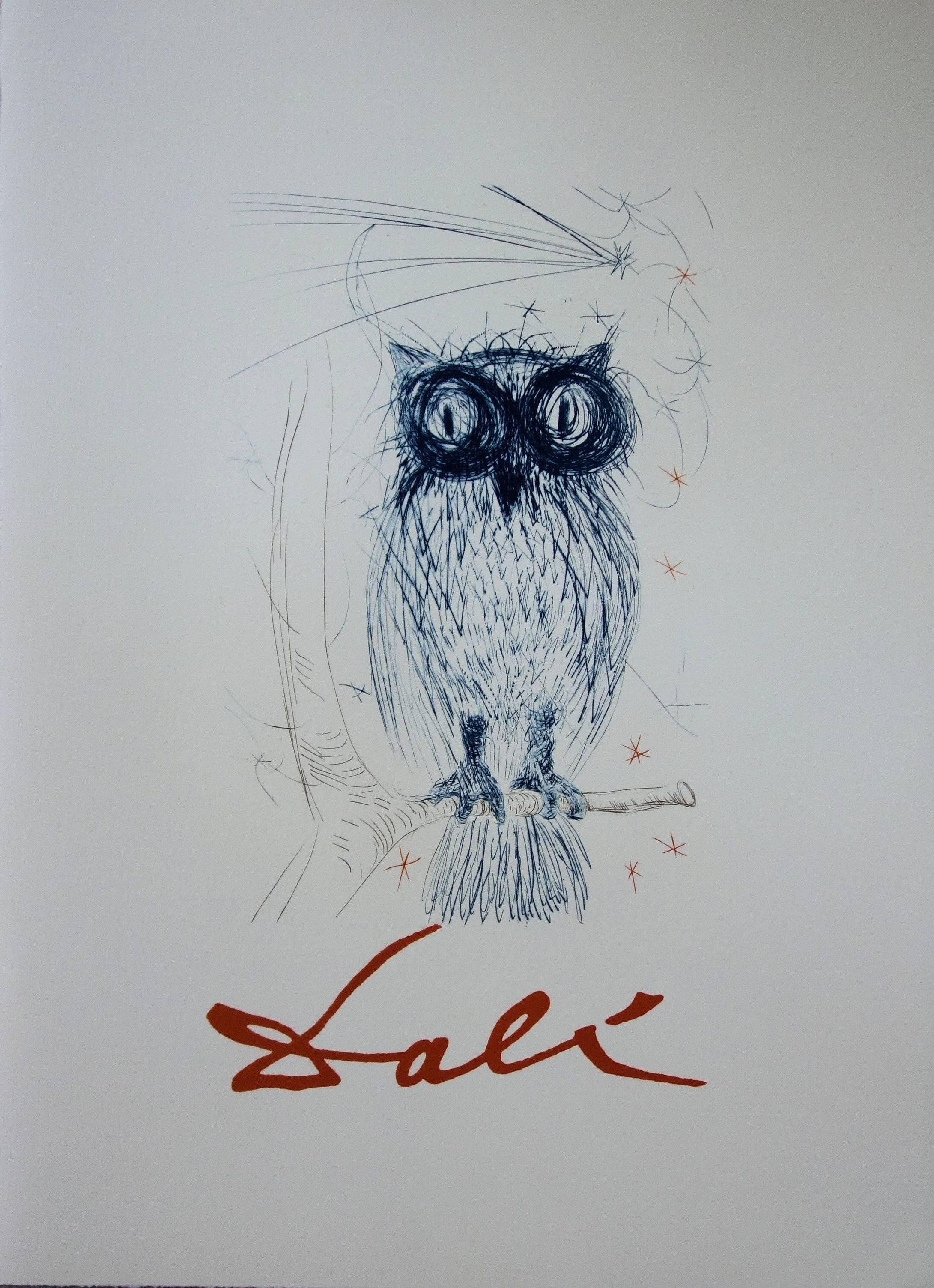 (after) Salvador Dali Animal Print – Die blaue Eule – Lithographie – herausgegeben von J. Schneider, 1983