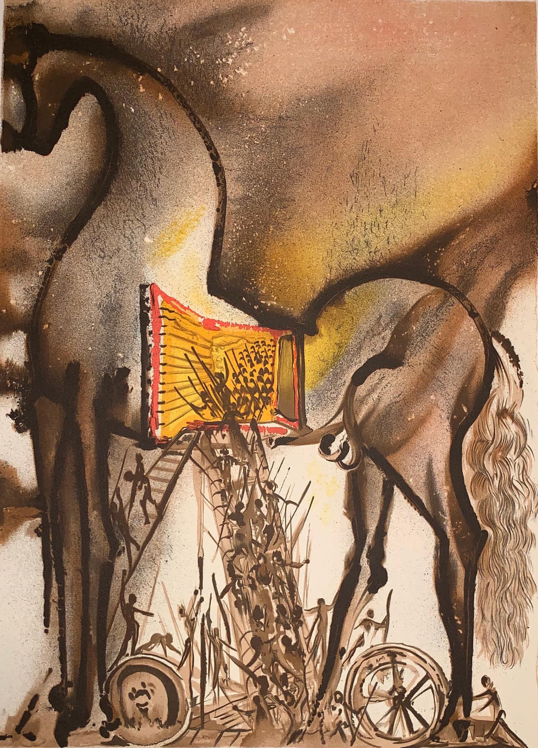 (after) Salvador Dali Figurative Print - Trojan Horse - The horses of Dali - Lithograph - Surrealist - 1983