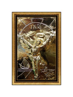 Salvador Dali Bronze Relief Sculpture Gold Edition Signed Christ Cross Signed