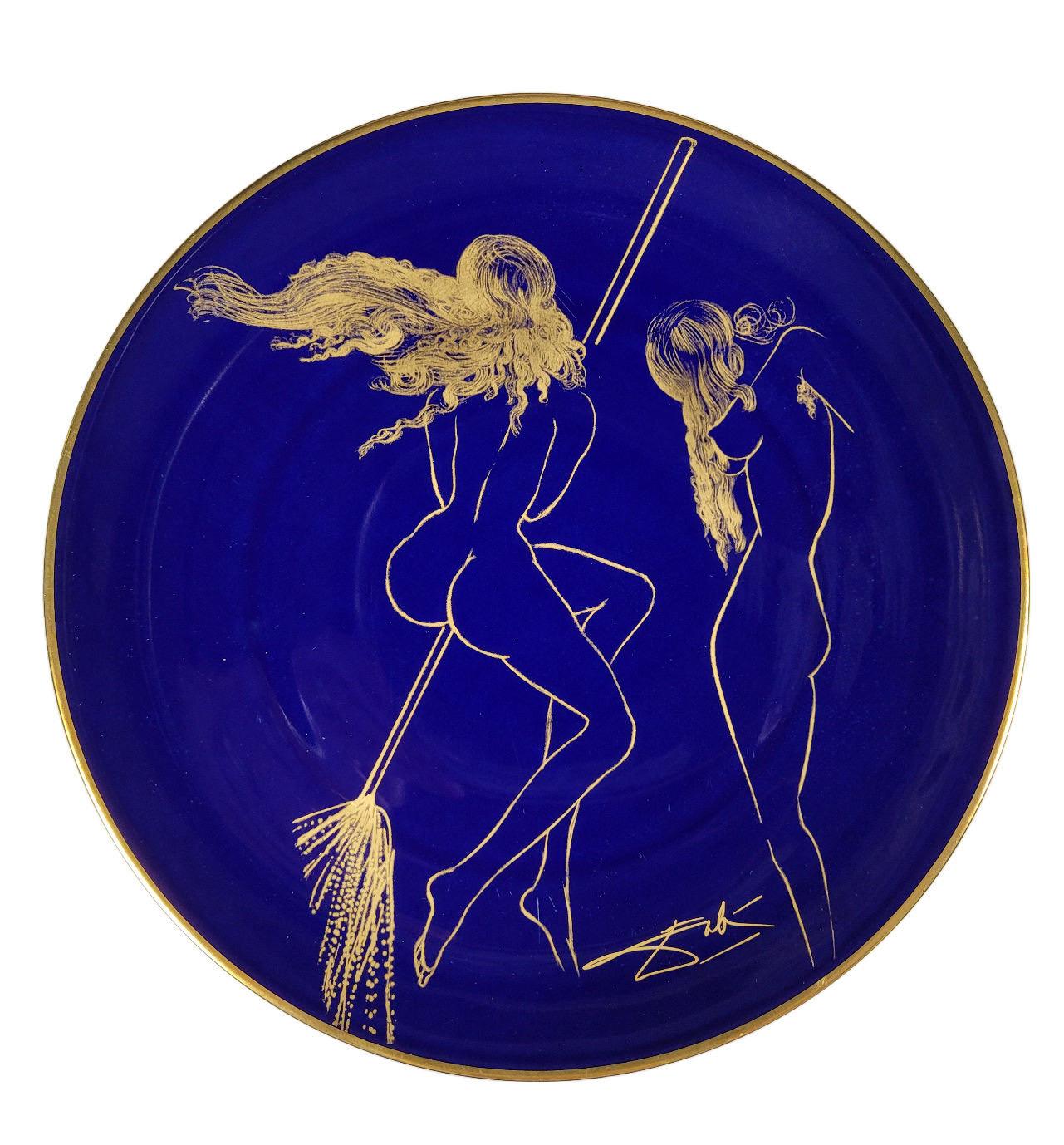 (after) Salvador Dali Figurative Sculpture - “Witches with Broom” exclusive Dali and Raynaud & Co. ltd. Ed. porcelain plate