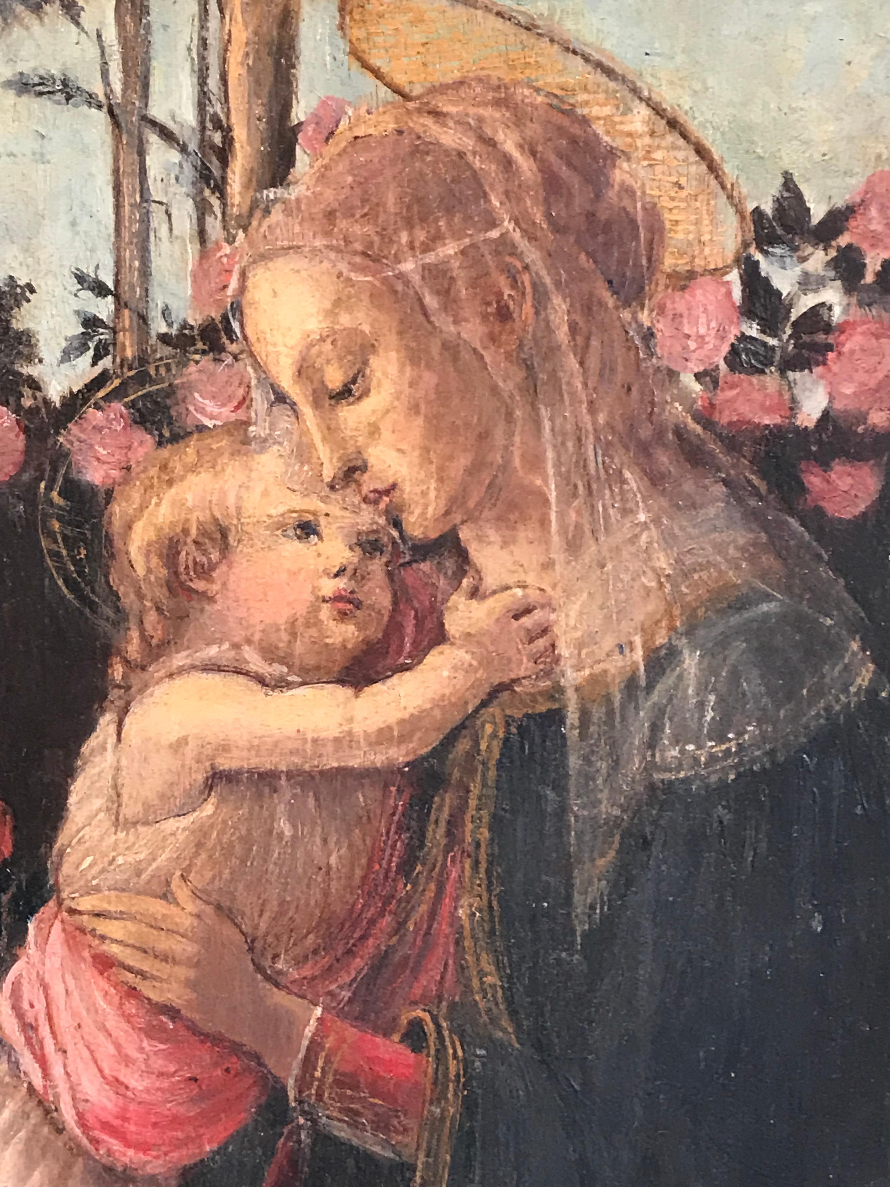 The Virgin, Christ Child and St. John the Baptist, Fine Italian Oil Painting 1