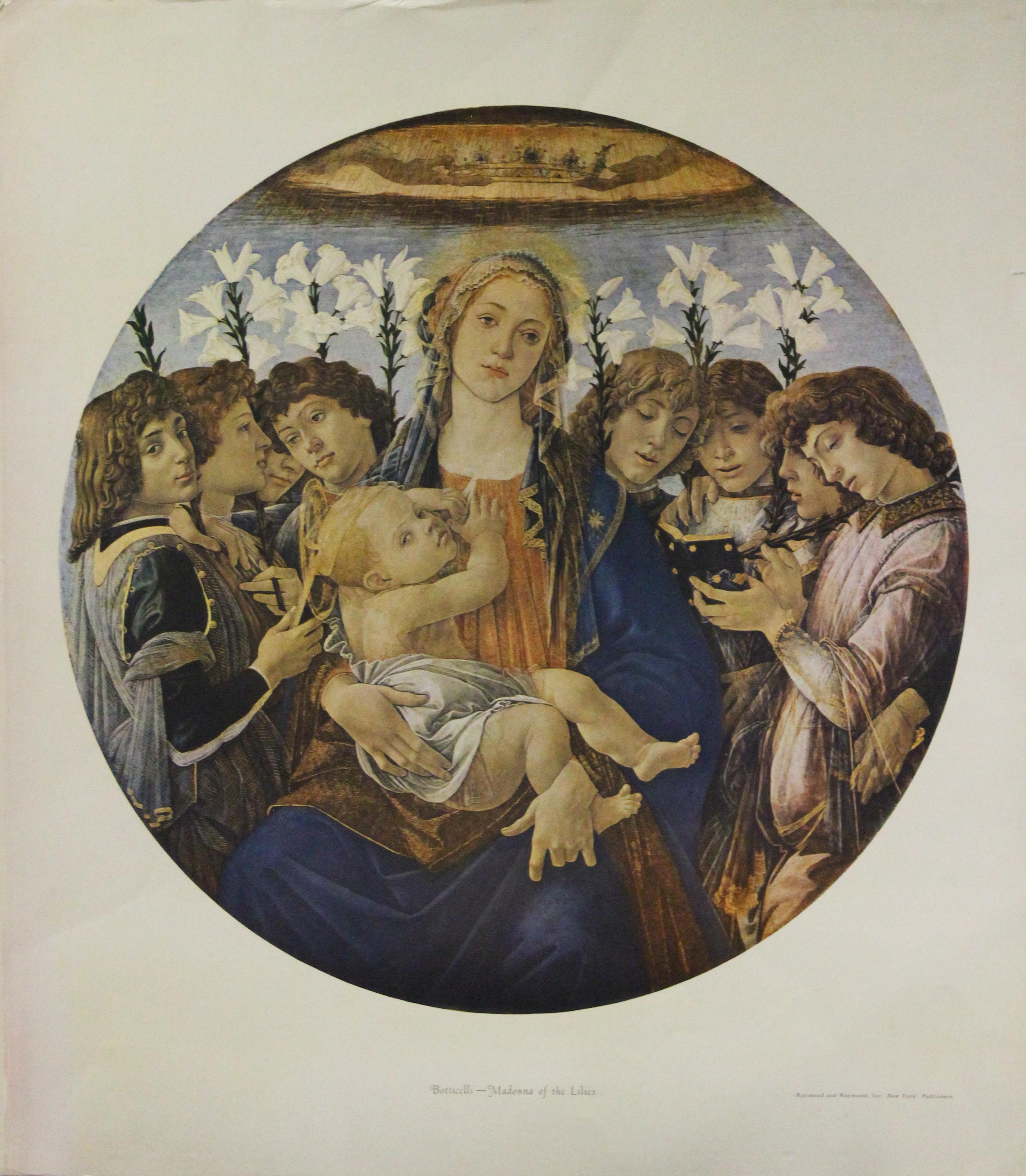 (After) Sandro Botticelli Portrait Print - Madonna of the Lilies-Poster. Published by Raymond and Raymond, Inc. New York.