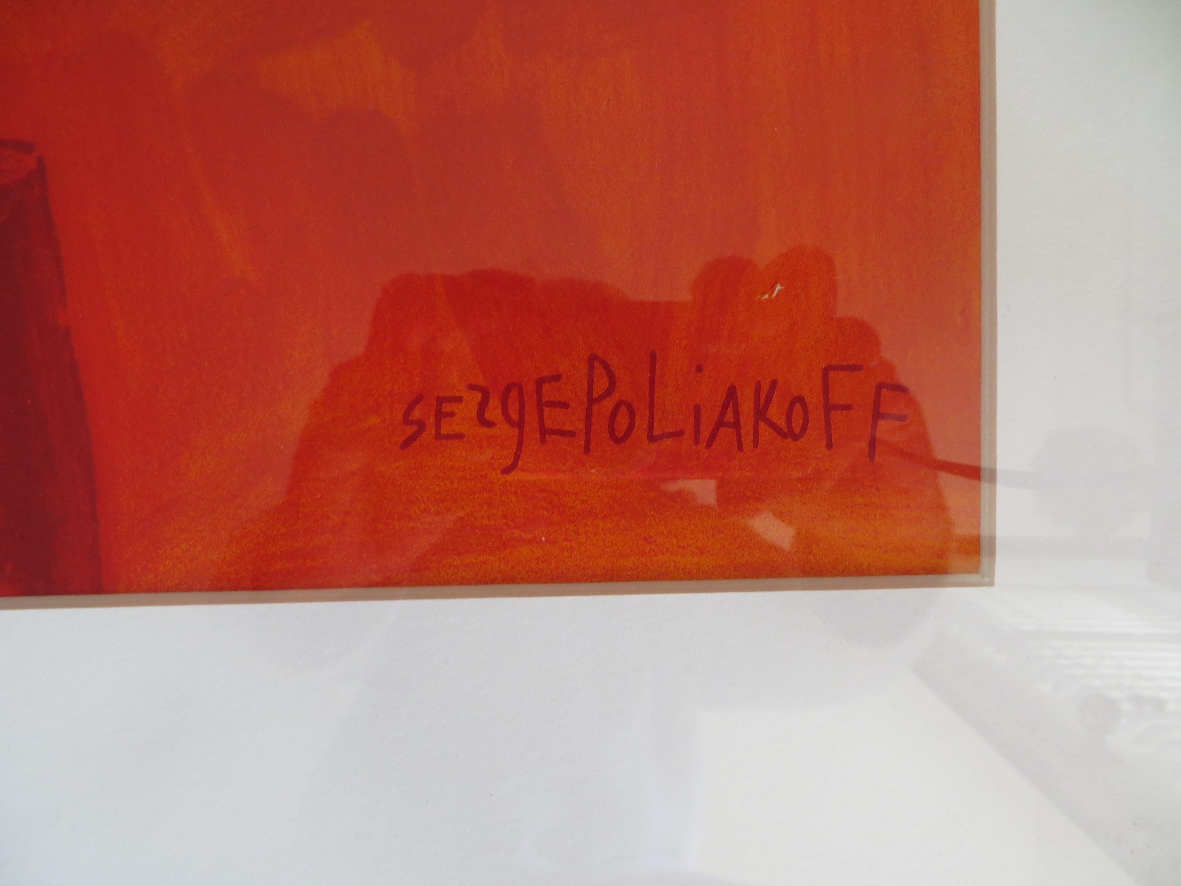 Serge Poliakoff, Composition 1975, Lithographie imprimée par Charles Sorlier - Abstrait Print par (After) Serge Poliakoff