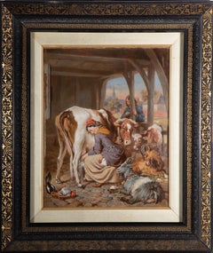 D'après Sir Edward Landseer (1802-1873) - Huile de la fin du XIXe siècle, La jeune fille et la grande-mère