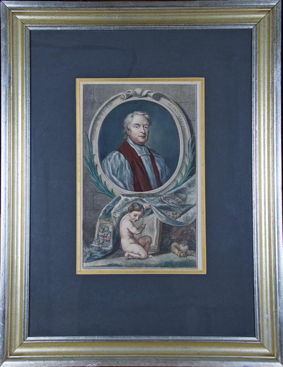 (After) Sir Godfrey Kneller Portrait Print - Tillotson, Archbishop of Canterbury: An 18th C. Hand-Colored Portrait by Kneller
