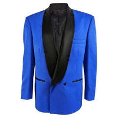 After Six Mens Retro 1970s Blue Shawl Lapels Blazer Jacket 