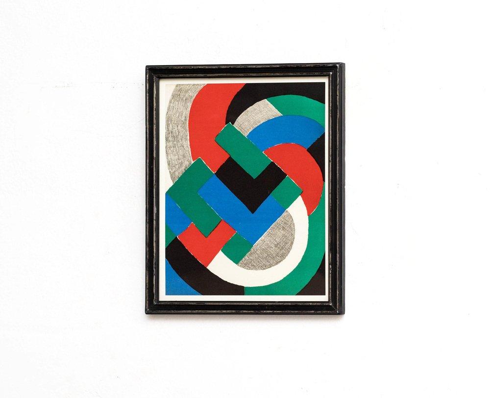 After Sonia Delaunay Color Composition Framed Lithography, circa 1970 (Abstrakt), Print, von (after) Sonia Delaunay