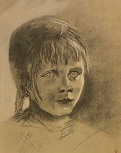 "Portrait of Young Girl" (Portrait de petite fille) Lithograph - Framed