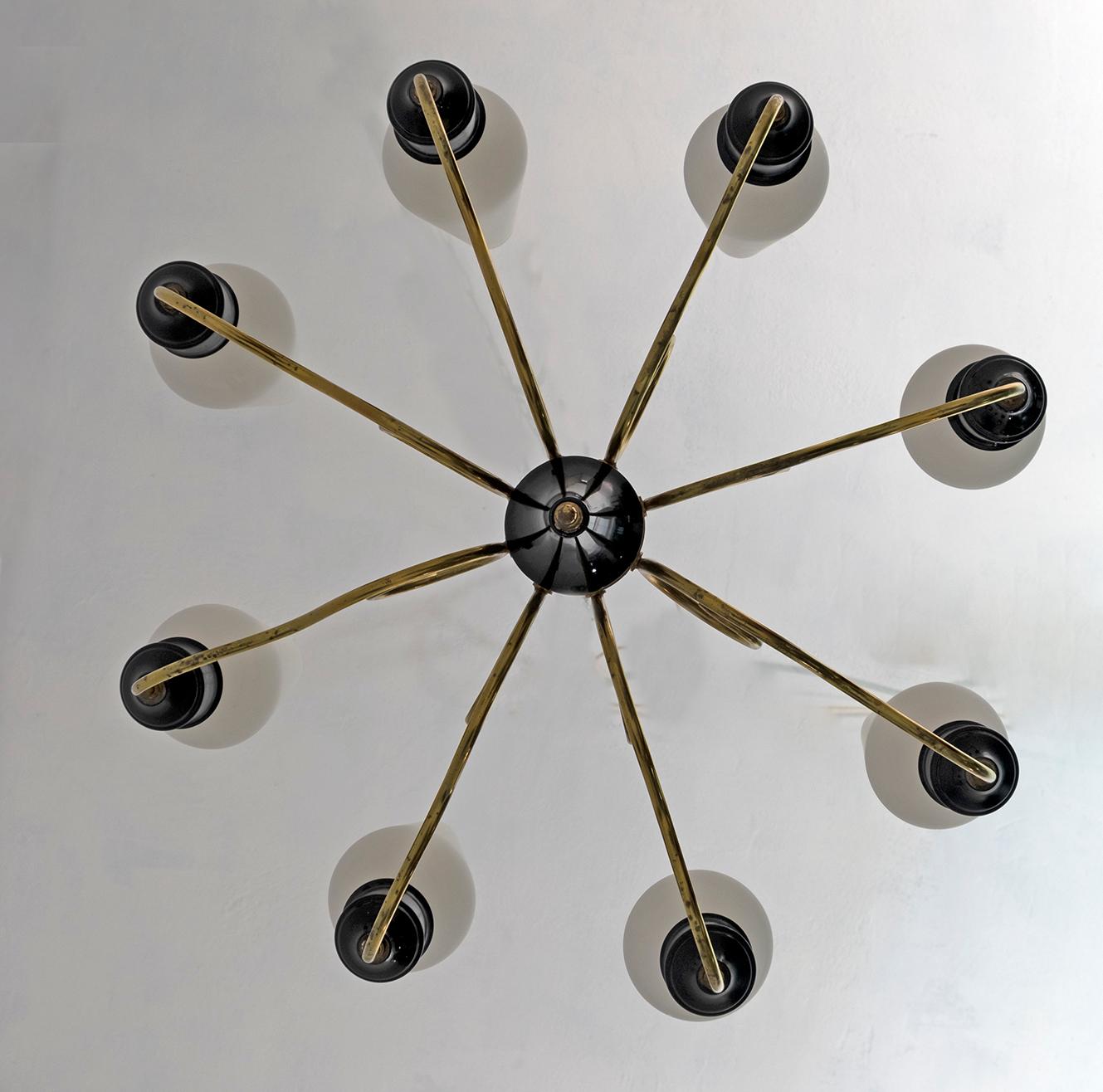 After Stilnovo Mid-Century Modern Italian Brass Chandelier, 1950s 2