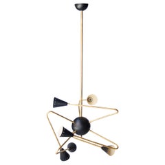 After Stilnovo Triangular Black Brass Ceiling Lamp Italian, 1950