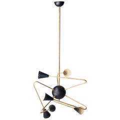 After Stilnovo Triangular Black Brass Ceiling Lamp, Italian, 1950