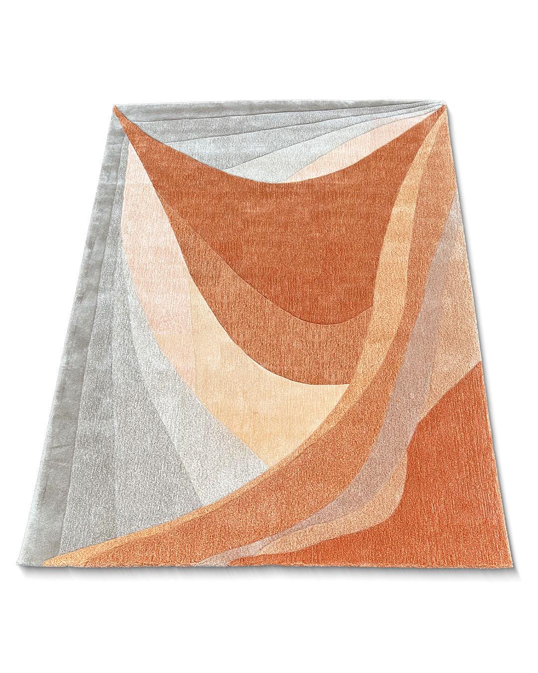 Think of the Sahara mystique, the undulating cloudless sky, and the sun's last glow. 'After-sun' embodies these bewitching elements. Its color palette features muted oranges reminiscent of the sun's lingering radiance, creamy hues evoking the