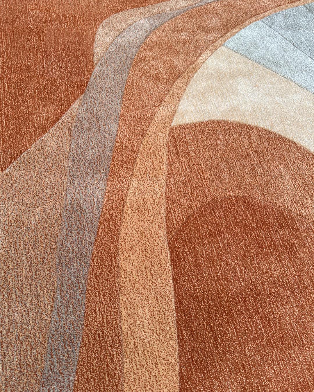 Modern 'after sun' orange and grey gradation handtufted rug by RAG HOME  For Sale