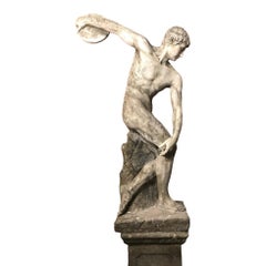 After the Antique, a Large 20th C Plaster Figure of a Discus Thrower