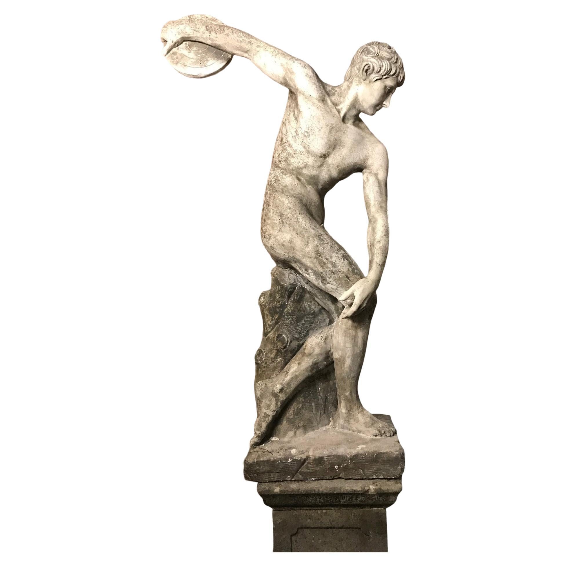 After the Antique, a Large 20th C Plaster Figure of a Discus Thrower For Sale