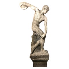 After the Antique, a Large 20th C Plaster Figure of a Discus Thrower