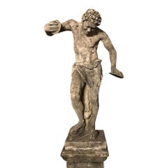 After the Antique, a Large Composition Stone 20thc Figure of the Dancing Faun
