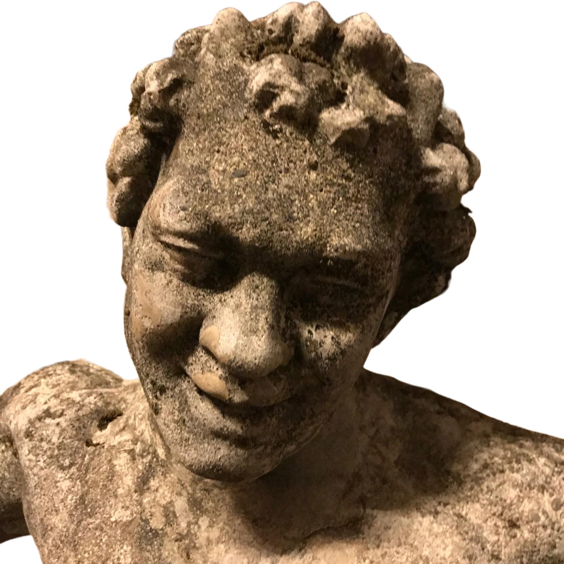 French After the Antique, a Large Composition Stone 20thc Figure of the Dancing Faun