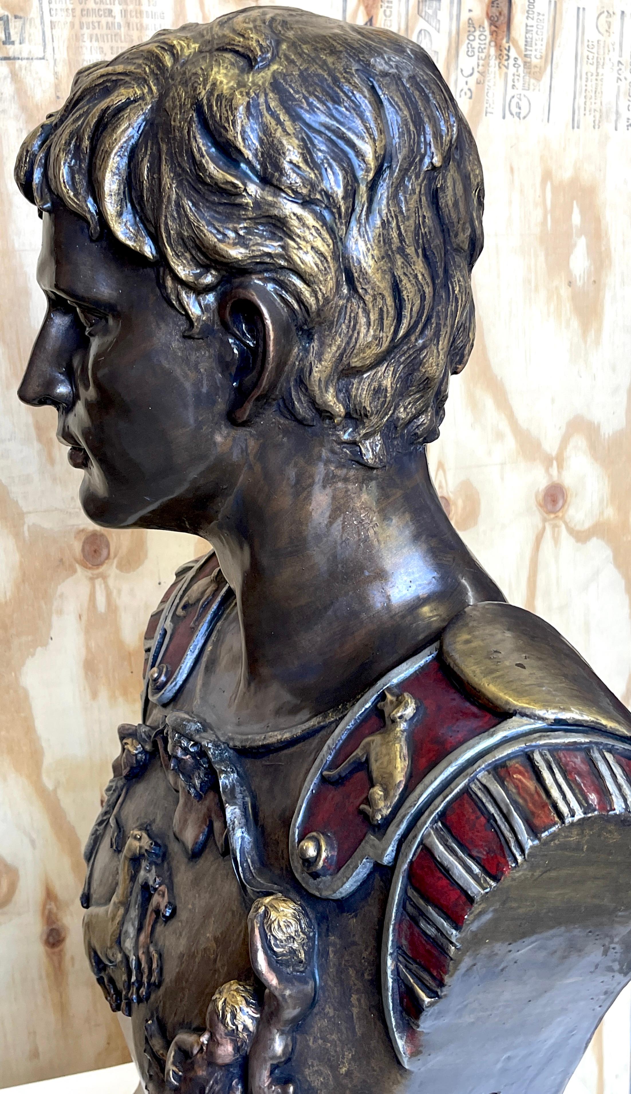 After the Antique Polychromed Bronze Bust of the Prima Porta Augustus Caesar For Sale 1