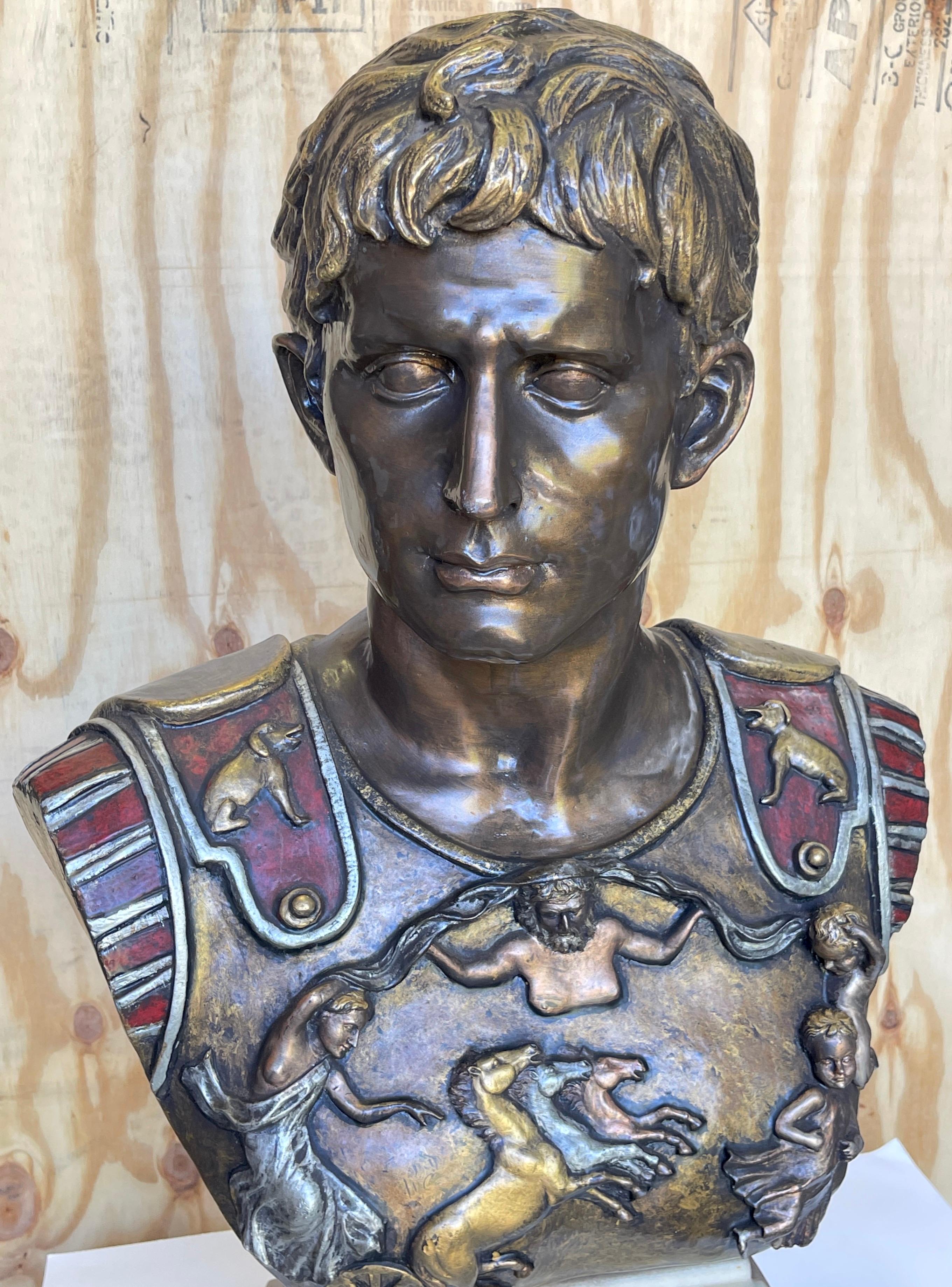 After the Antique Polychromed Bronze Bust of the Prima Porta Augustus Caesar For Sale 3