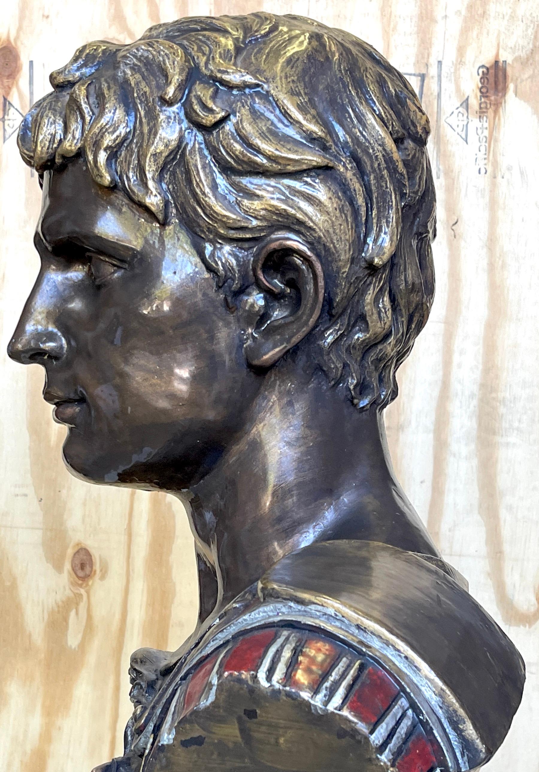 Patinated After the Antique Polychromed Bronze Bust of the Prima Porta Augustus Caesar For Sale