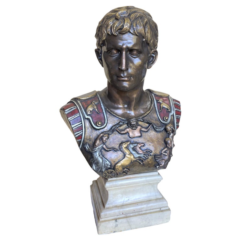 After the Antique Polychromed Bronze Bust of the Prima Porta Augustus