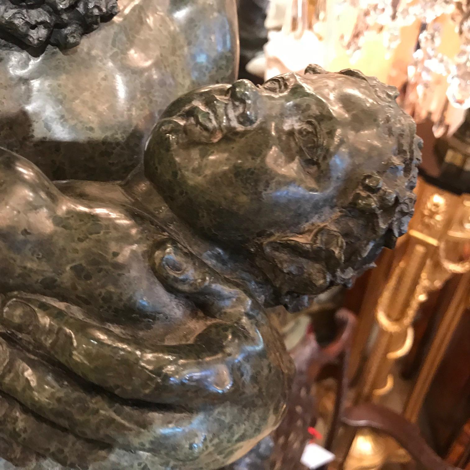 After the Antique, Silenus and the Infant Bacchus a Serpentine Group In Good Condition For Sale In Montreal, QC