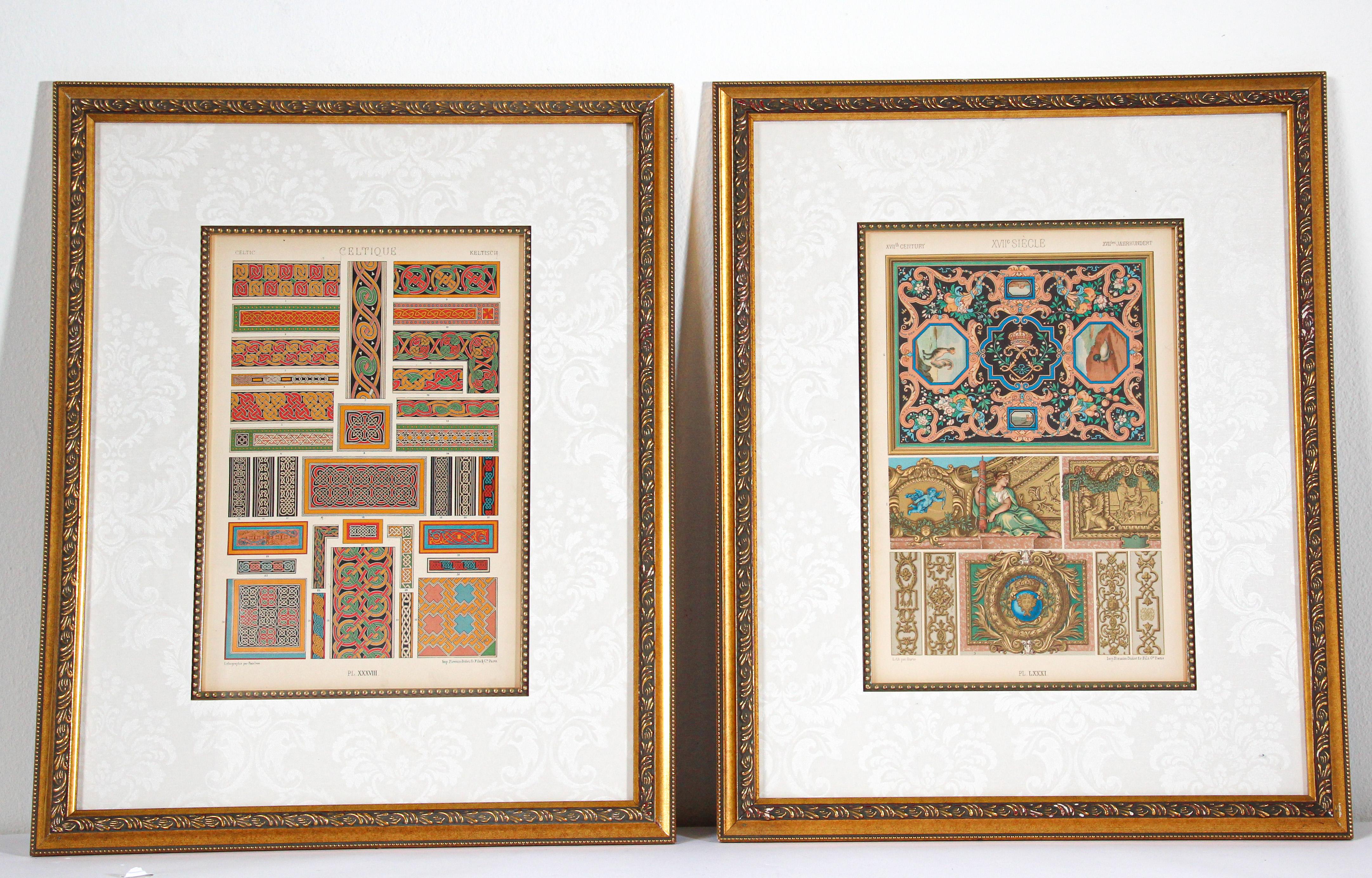 Antique print of 17th century pattern interior decor by Racinet, circa 1890 from L'ornement Polychrome (1888) by Albert Racinet (1825–1893).
After the Antique print titled '17th Century - XVIIc Siècle - XVII, Les Jahrhundert'. Chromolithograph of