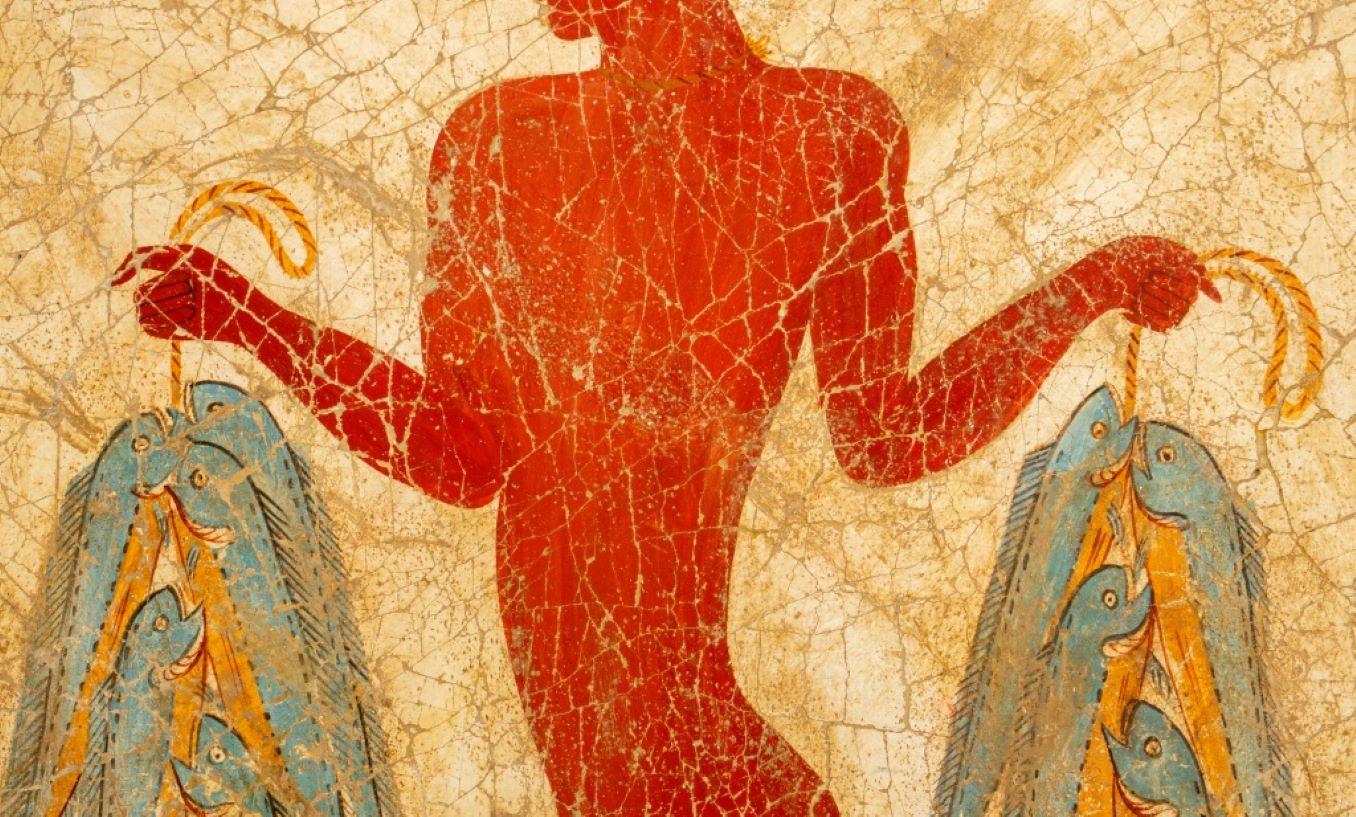 Mid-Century Modern D'après Fresco, un pêcheur grec ancien sur planche