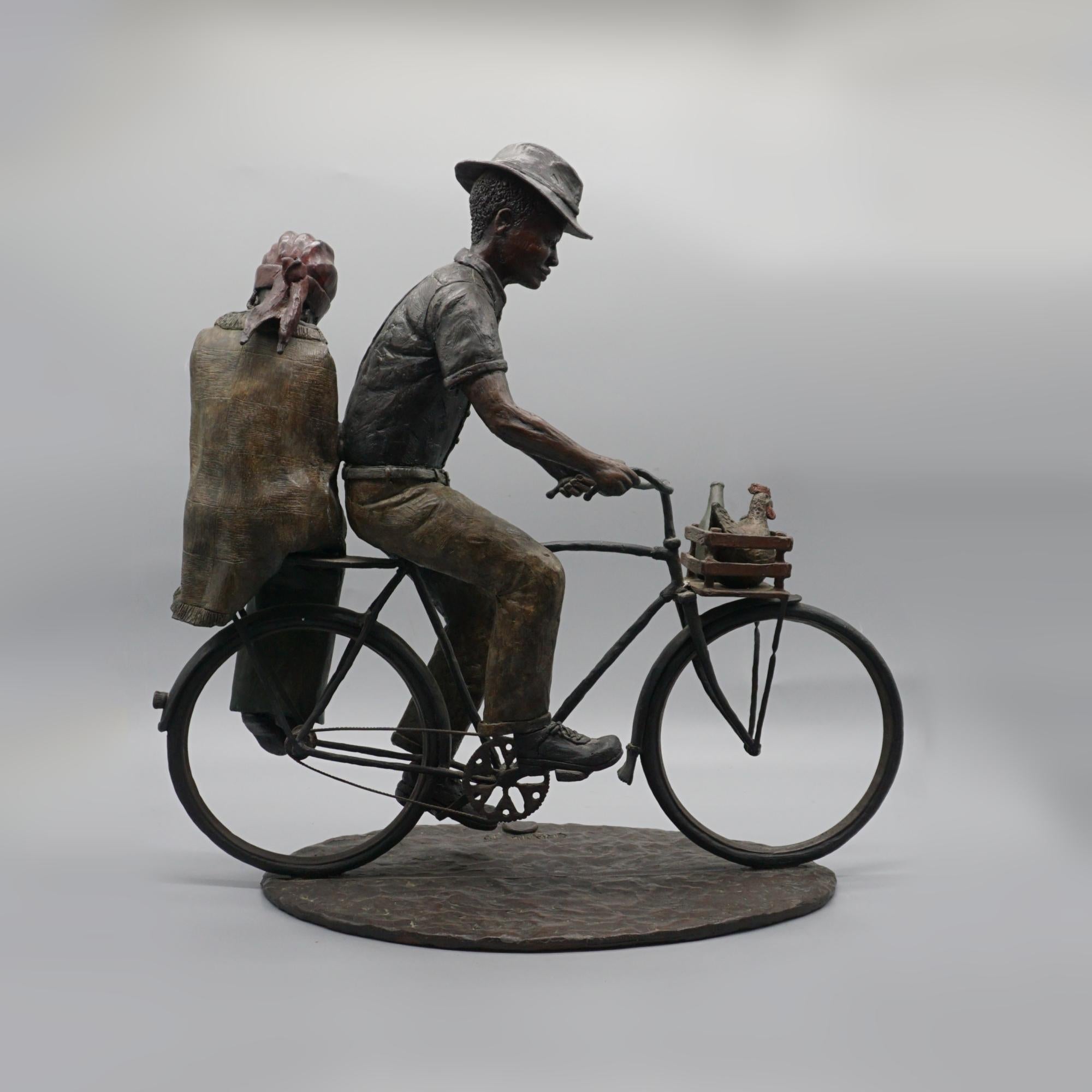 An early 21st century limited edition bronze sculpture by Louis Chanu depicting a couple and their infant riding home 'After the Market'. Signed 'Chanu' to base and numbered 7/15. 

Dimensions: H 60cm W 58cm D 30cm

Origin: South African

Date: