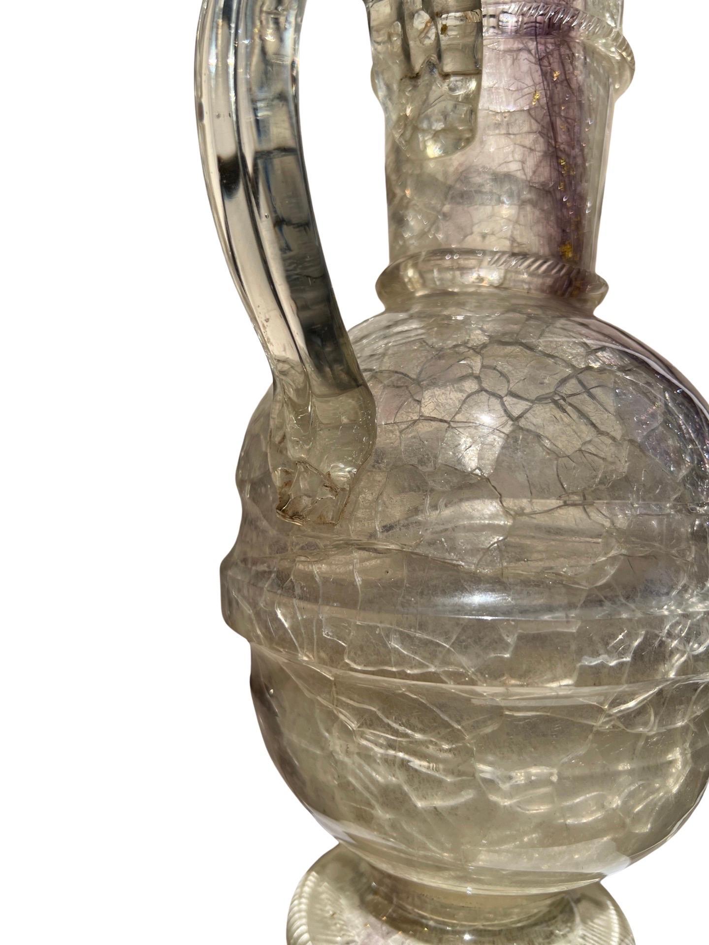 After The Roman Antique - Rock Crystal, Glass & Gold Flecking Grand Tour Pitcher In Good Condition For Sale In Atlanta, GA