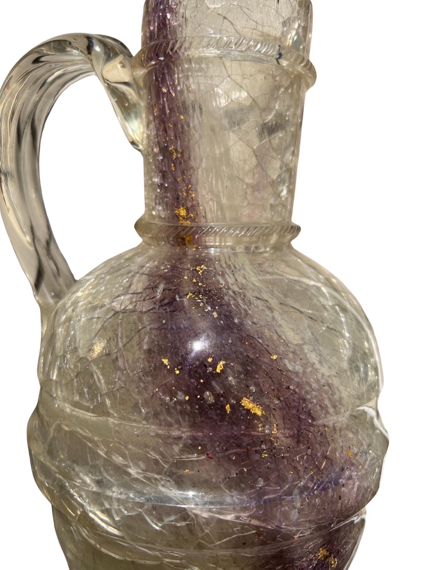 19th Century After The Roman Antique - Rock Crystal, Glass & Gold Flecking Grand Tour Pitcher For Sale