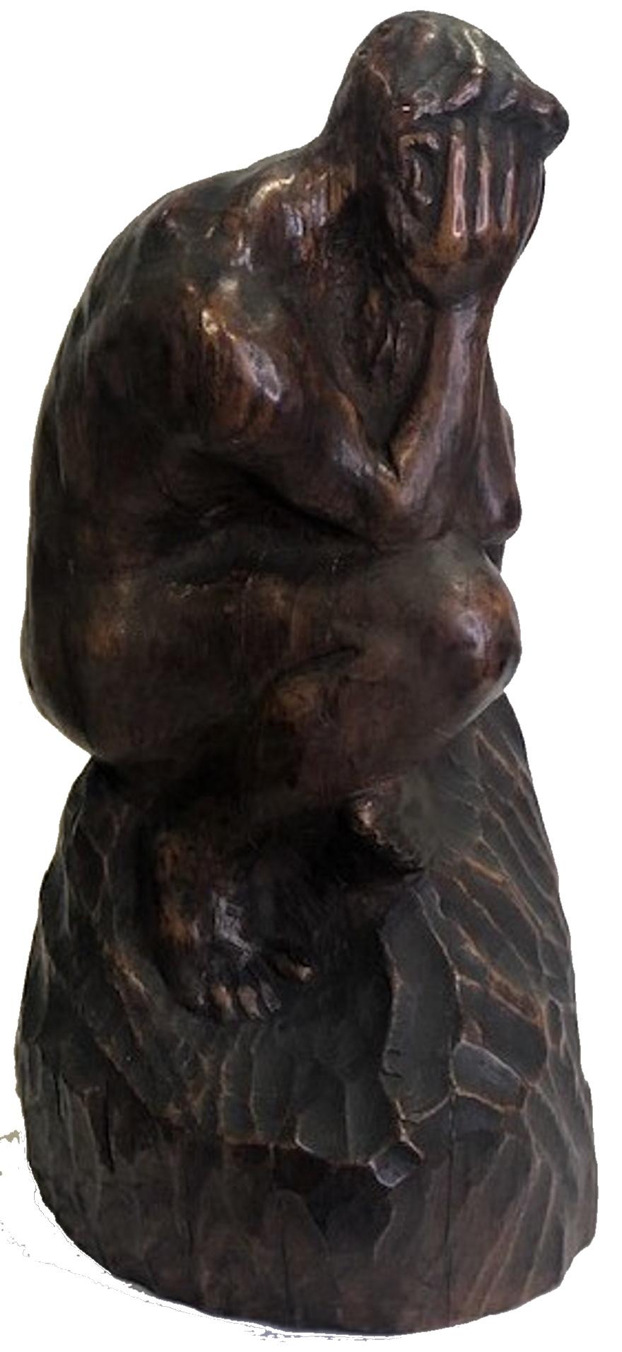 After The Thinker, Modern Carved Wood Sculpture, ca. 1960s For Sale 4