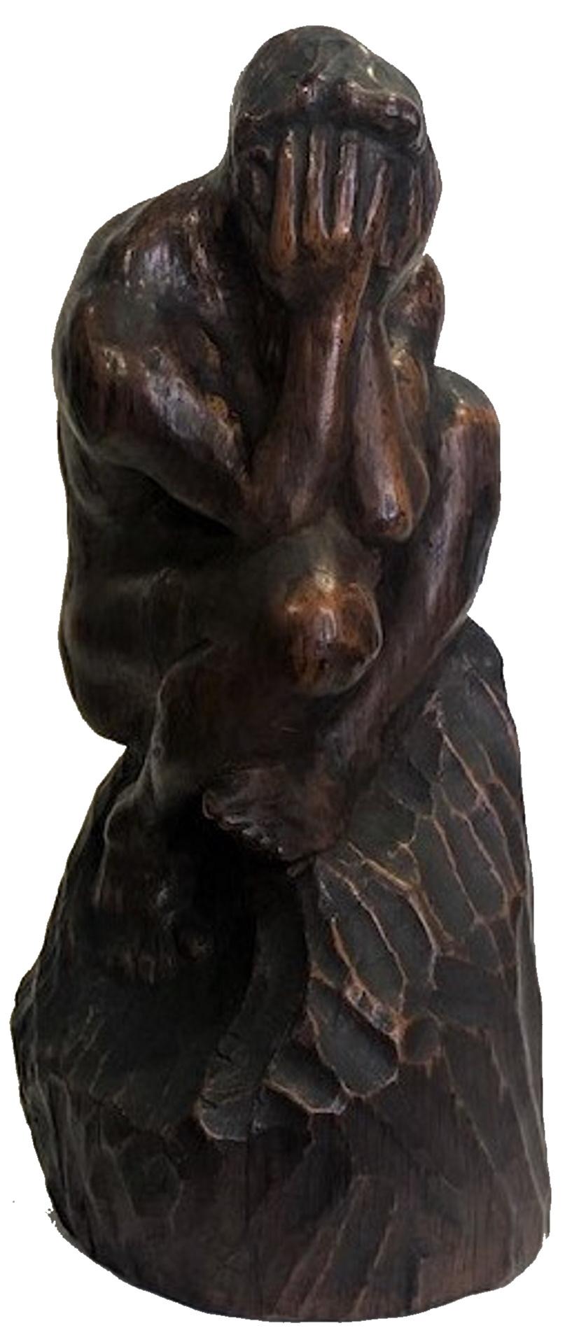 After The Thinker, Modern Carved Wood Sculpture, ca. 1960s For Sale 5